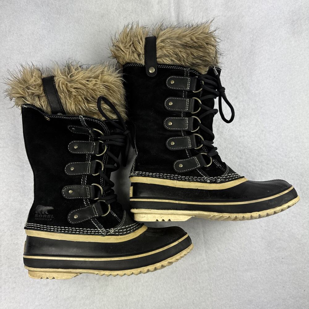 Sorel Boots Joan of Arctic Tall Winter Size 6 Waterproof Faux Fur Brown Tan Snow